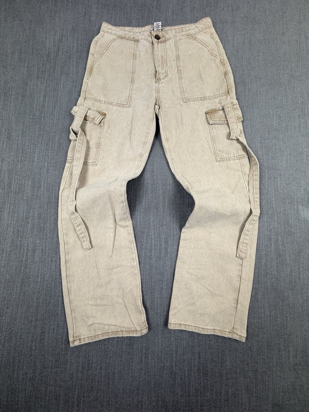 Sincerely Jules Womens Cargo Pants 9/28 Beige Utility Wide Leg Strap Pocket